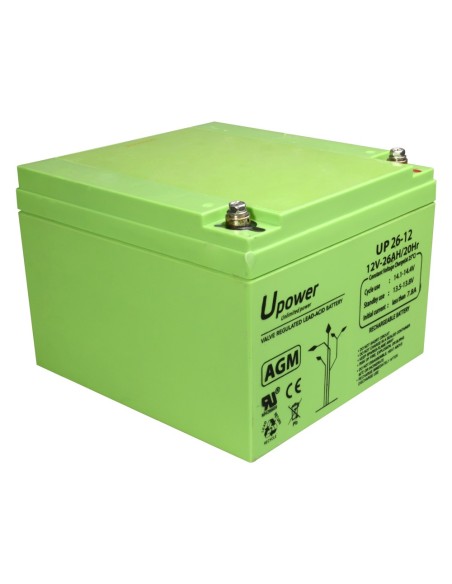 UPOWER - BATERÍA RECARGABLE - TECNOLOGÍA PLOMO ÁCIDO AGM - VOLTAJE 12 V - CAPACIDAD 26.0 AH - 125 X 166.5 X 175 / 8440 G - PARA