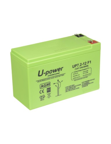 UPOWER - BATERÍA RECARGABLE - TECNOLOGÍA PLOMO ÁCIDO AGM - VOLTAJE 12 V - CAPACIDAD 7.2 AH - 101 X 151 X 65 MM / 2180 G - PARA R
