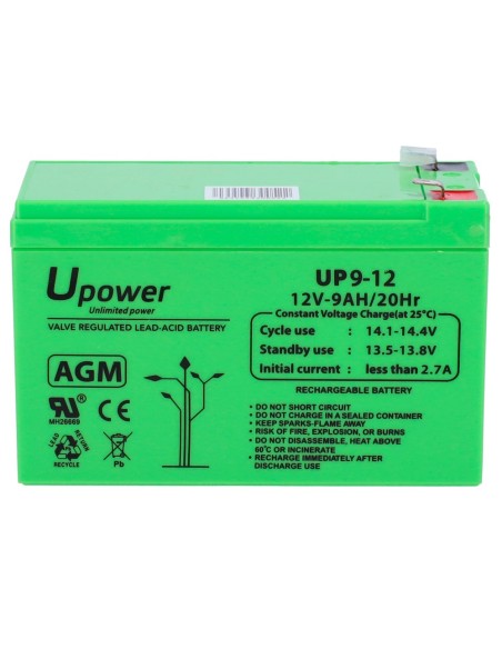 UPOWER - BATERÍA RECARGABLE - TECNOLOGÍA PLOMO ÁCIDO AGM - VOLTAJE 12 V - CAPACIDAD 9.0 AH - 95 X 151 X 65 MM / 2660 G - PARA RE