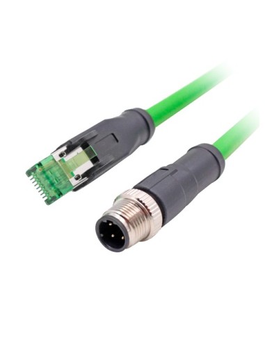 CONECTOR ADAPTADOR M12 MACHO A RJ45 MACHO - ETHERNET - ESPECIAL PARA AVIACIÓN - LONGITUD 0.1 M