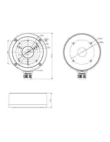 CAJA DE CONEXIONES - PARA CÁMARAS DOMO O BULLET - APTO PARA USO EXTERIOR - INSTALACIÓN EN TECHO O PARED - PASADOR DE CABLES - CO