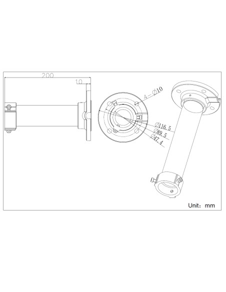 SOPORTE DE TECHO - PARA CÁMARAS DOMO - APTO PARA USO EN EXTERIOR - COLOR BLANCO | 200 (AL) X 116 (Ø) MM - COMPATIBLE CON HIWATCH