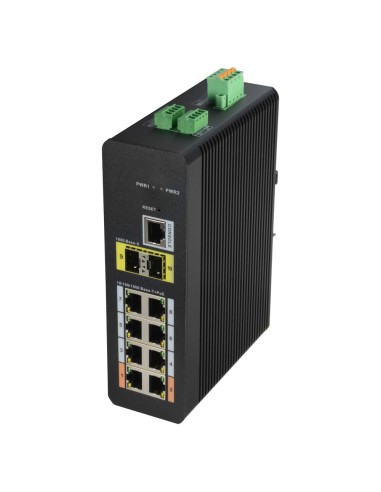 SWITCH POE X-SECURITY CARRIL DIN - 8 PUERTOS POE RJ45 + 2 PUERTOS SFP DE FIBRA - VELOCIDAD 10/100/1000 MBPS - 90W PUERTO 1-2 / 3