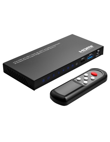 HDMI SWITCH - 3 ENTRÉES HDMI - 1 ENTRÉE USB-C - 1 SORTIE HDMI  - RÉSOLUTION 8K@60HZ - TÉLÉCOMMANDE DE CONTRÔLE
