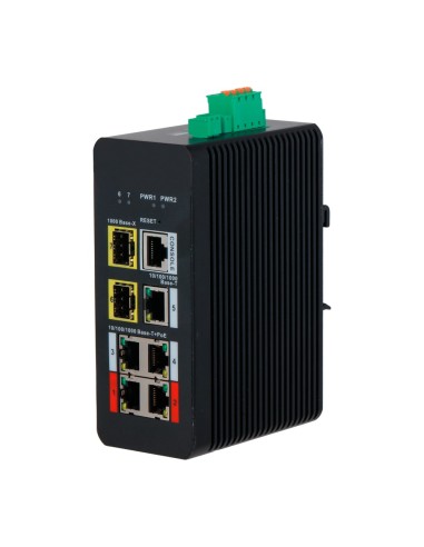 SWITCH POE X-SECURITY CARRIL DIN - 4 PUERTOS POE RJ45 + 1 PUERTO RJ45 + 2 SFP - VELOCIDAD 10/100/1000 MBPS - 90W PUERTOS 1-2 / 3