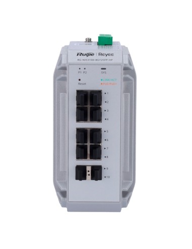 REYEE SWITCH INDUSTRIAL POE CLOUD CAPA 2 - 8 PUERTOS POE+ GIGABIT + 2 PUERTOS SFP GIGABIT - 30W POR PUERTO 802.3AF/AT / MÁXIMO 2