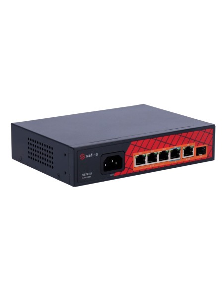 SAFIRE SWITCH HI-POE - 4 PUERTOS POE + 1 UPLINK RJ45 + 1 UPLINK SFP - VELOCIDAD DE PUERTOS GIGABIT 10/100/1000MBPS - 3 PUERTOS P