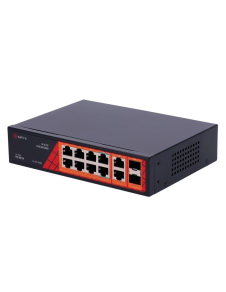 SAFIRE SWITCH HI-POE - 8 PUERTOS POE + 2 SFP + 2 RJ45 - VELOCIDAD DE PUERTOS GIGABIT 10/100/1000MBPS - 6 PUERTOS POE+ 30W + 2 PU