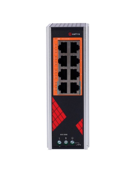 SAFIRE SWITCH INDUSTRIAL ALIMENTACIÓN AC 90~264V - 8 PUERTOS GIGABIT 10/100/1000MBPS - 6 PUERTOS POE+ 30W + 2 PUERTOS HI-POE 60W