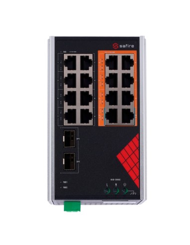 SAFIRE SWITCH INDUSTRIAL ALIMENTACIÓN AC Y DC - 16 PUERTOS GIGABIT + 2 SFP GIGABIT - 6 PUERTOS POE+ 30W + 2 PUERTOS HI-POE 60W -