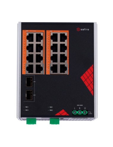 SAFIRE SWITCH INDUSTRIAL ALIMENTACIÓN AC Y DC - 16 PUERTOS GIGABIT + 2 SFP GIGABIT - 12 PUERTOS POE+ 30W + 4 PUERTOS HI-POE 60W