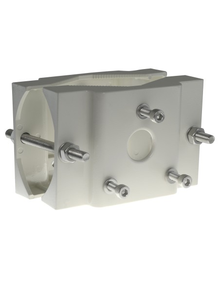 SOPORTE PARA MÁSTILES/FAROLAS - RANGO DIÁMETRO 60~110 MM - FIJACIÓN EN AMBAS CARAS - APTO PARA USO EN EXTERIOR - COLOR BLANCO |