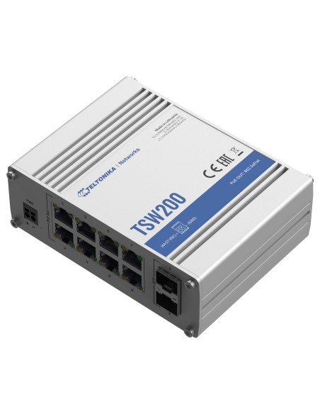 TELTONIKA SWITCH POE NO GESTIONABLE INDUSTRIAL - 8 PUERTOS ETHERNET RJ45 GIGABIT +2 SFP GIGABIT - 8 PUERTOS ETHERNET POE+ 802.3A
