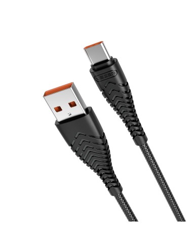 VEGER - CABLE USB2.0  - USB-A TO USB-C - PLASTIC SHEATH, BRAIDED NYLON  - LENGTH 1.2M - BLACK COLOUR