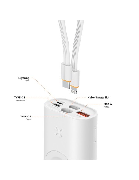 VEGER MINI POWER BANK CON LEDS CARGA - CAPACIDAD 10000MAH - ENTRADAS USB-C, LIGHTNING - SALIDAS 2X USB-C, USB-A, INALÁMBRICA - C