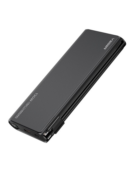 VEGER POWER BANK CON PANTALLA LCD - CAPACIDAD 25000MAH - ENTRADAS USB-C Y CABLES INTEGRADOS - SALIDAS USB-C, USB-A Y CABLES INTE
