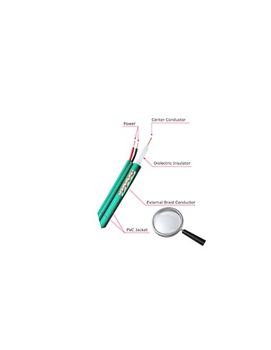 CABLE COAXIAL KX6 - VÍDEO Y ALIMENTACIÓN - ROLLO DE 300 METROS - CUBIERTA COLOR VERDE - CABLES SEPARADOS PARALELOS - BAJAS PÉRDI