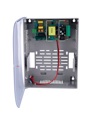 ALIMENTADOR PARA CONTROL DE ACCESO - CONFIGURABLE NO/NC - SALIDA DC 12.5-13.8V / 5A - CAJA DE PLÁSTICO - APTO PARA BATERÍA AUXIL