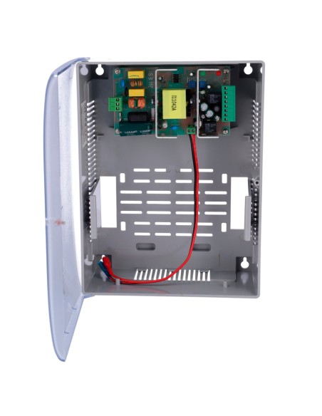 ALIMENTADOR PARA CONTROL DE ACCESO - CONFIGURABLE NO/NC - SALIDA DC 12.5-13.8V / 5A - CAJA DE PLÁSTICO - APTO PARA BATERÍA AUXIL