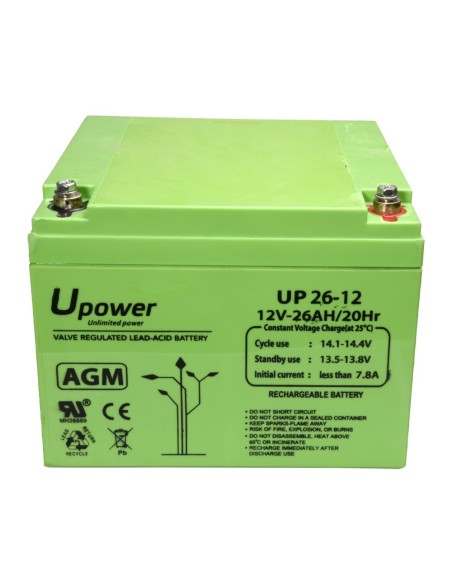 UPOWER - BATERÍA RECARGABLE - TECNOLOGÍA PLOMO ÁCIDO AGM - VOLTAJE 12 V - CAPACIDAD 26.0 AH - 125 X 166.5 X 175 / 8440 G - PARA