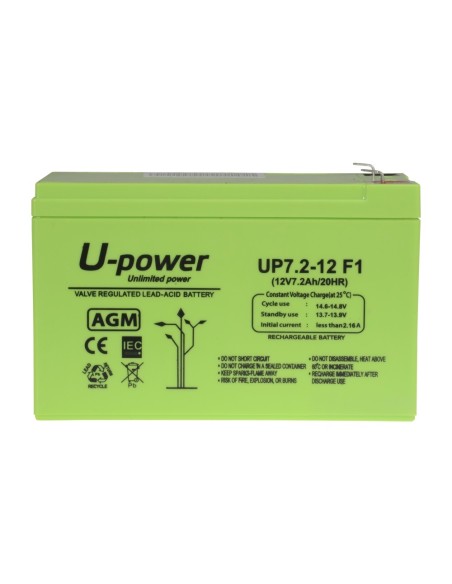 UPOWER - BATERÍA RECARGABLE - TECNOLOGÍA PLOMO ÁCIDO AGM - VOLTAJE 12 V - CAPACIDAD 7.2 AH - 101 X 151 X 65 MM / 2180 G - PARA R