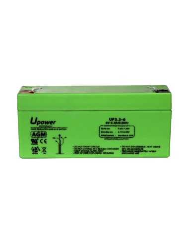 UPOWER - BATERÍA RECARGABLE - TECNOLOGÍA PLOMO ÁCIDO AGM - VOLTAJE 6 V - CAPACIDAD 3.2 AH - 66 X 134 X 34 / 670 G - PARA RESPALD