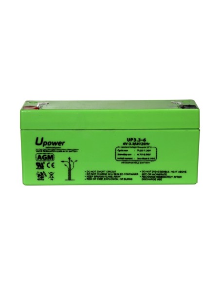 UPOWER - BATERÍA RECARGABLE - TECNOLOGÍA PLOMO ÁCIDO AGM - VOLTAJE 6 V - CAPACIDAD 3.2 AH - 66 X 134 X 34 / 670 G - PARA RESPALD