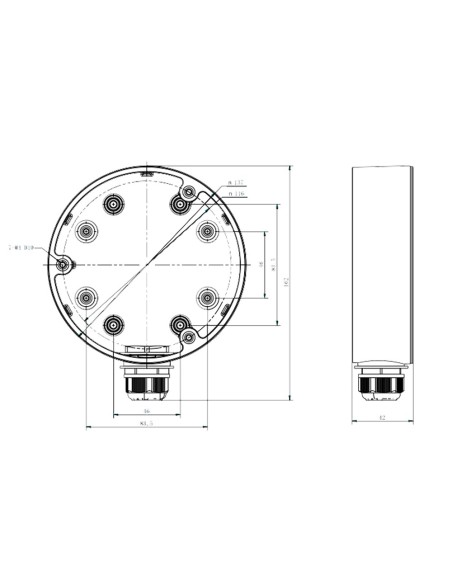 JUNCTION BOX - FOR DOME CAMERAS - SUITABLE FOR OUTDOOR USE - WALL OR CEILING INSTALLATION - COLOR BLACK 42 (H) X 137 (Ø) MM - C