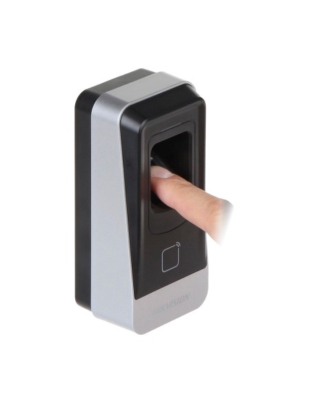 LECTOR DE ACCESO - ACCESO POR HUELLA Y TARJETA EM - INDICADOR LED Y ACÚSTICO - RS485 - COMPATIBLE CON CONTROLADORAS HIKVISION -