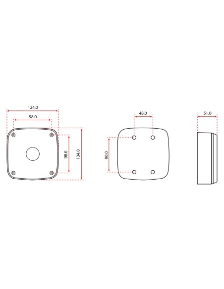 JUNCTION BOX - FOR BULLET AND DOME CAMERAS - SUITABLE FOR OUTDOOR USE - WALL OR CEILING INSTALLATION - CABLE PASS - WHITE COLOR