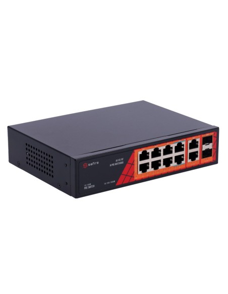 SAFIRE SWITCH HI-POE - 8 PUERTOS POE + 2 SFP + 2 RJ45 - VELOCIDAD DE PUERTOS GIGABIT 10/100/1000MBPS - 6 PUERTOS POE+ 30W + 2 PU