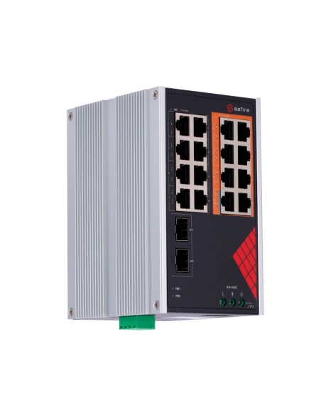 SAFIRE SWITCH INDUSTRIAL ALIMENTACIÓN AC Y DC - 16 PUERTOS GIGABIT + 2 SFP GIGABIT - 6 PUERTOS POE+ 30W + 2 PUERTOS HI-POE 60W -