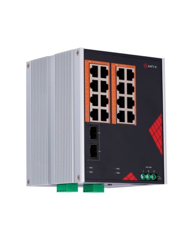 SAFIRE SWITCH INDUSTRIAL ALIMENTACIÓN AC Y DC - 16 PUERTOS GIGABIT + 2 SFP GIGABIT - 12 PUERTOS POE+ 30W + 4 PUERTOS HI-POE 60W
