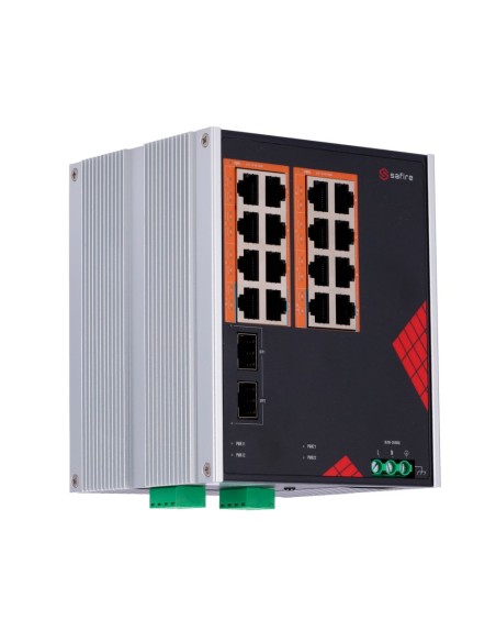 SAFIRE SWITCH INDUSTRIAL ALIMENTACIÓN AC Y DC - 16 PUERTOS GIGABIT + 2 SFP GIGABIT - 12 PUERTOS POE+ 30W + 4 PUERTOS HI-POE 60W