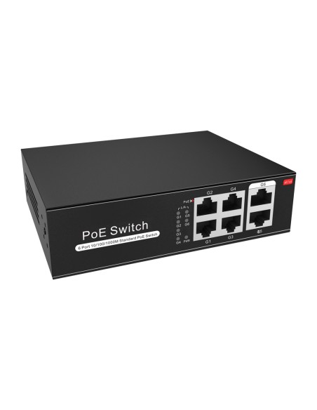 SWITCH POE - 4 PORTAS POE + 2 UPLINK RJ45 - VELOCIDADE ATÉ 1000 MBPS EM TODAS AS PORTAS - ATÉ 60W NO TOTAL PARA TODAS AS PORTAS