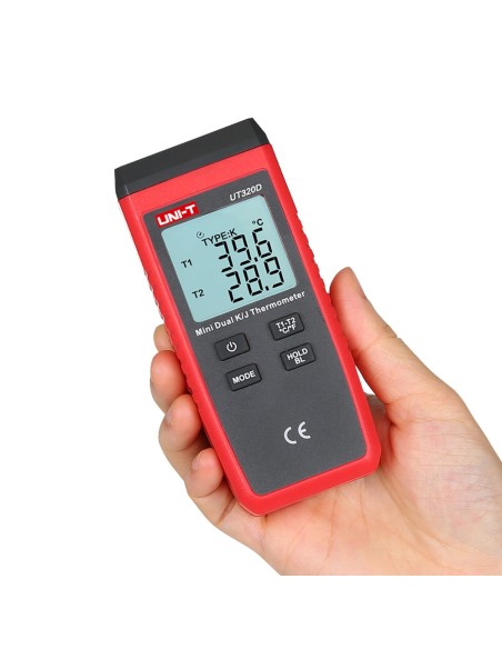 TERMÓMETRO CON SONDAS TIPO K Y J - DISPLAY DUAL RETROILUMINADO - ALTA PRECISIÓN - RESISTENTE A CAÍDAS DE 1M DE ALTURA - APAGADO