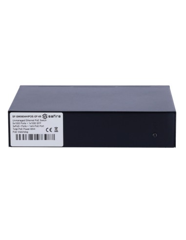 SAFIRE SWITCH HI-POE - 4 PUERTOS POE + 1 UPLINK RJ45 + 1 UPLINK SFP - VELOCIDAD DE PUERTOS GIGABIT 10/100/1000MBPS - 3 PUERTOS P