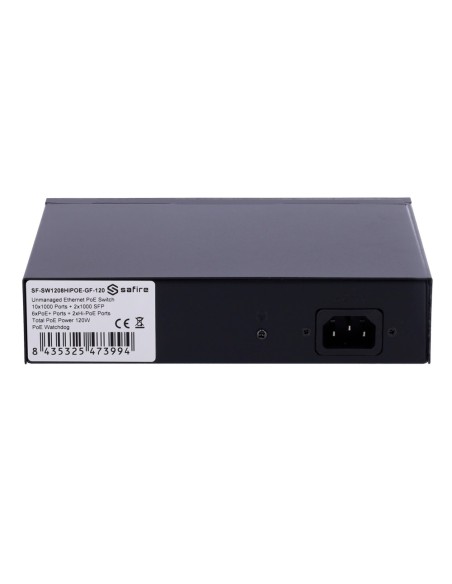 SAFIRE SWITCH HI-POE - 8 PUERTOS POE + 2 SFP + 2 RJ45 - VELOCIDAD DE PUERTOS GIGABIT 10/100/1000MBPS - 6 PUERTOS POE+ 30W + 2 PU