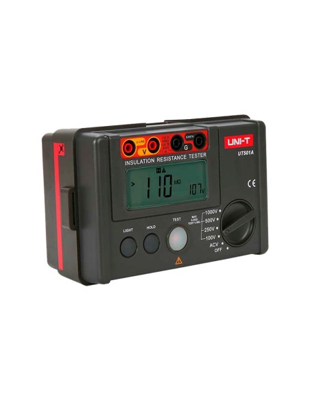 MEDIDOR DE RESISTENCIA DE AISLAMIENTO ELÉCTRICO - DISPLAY LCD DE HASTA 2000 CUENTAS - MEDICIÓN DE VOLTAJE AC HASTA 750V - APAGAD