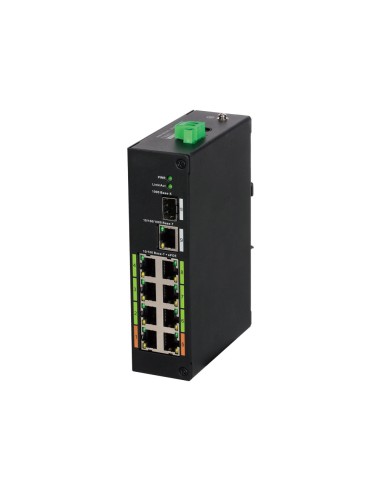 SWITCH INDUSTRIAL NO GESTIONABLE (L2) DE 8 PUERTOS EPOE + 1 PUERTO UPLINK GIGABIT ETHERNET + 1 PUERTO GIGABIT FIBRA SFP. TECNOLO