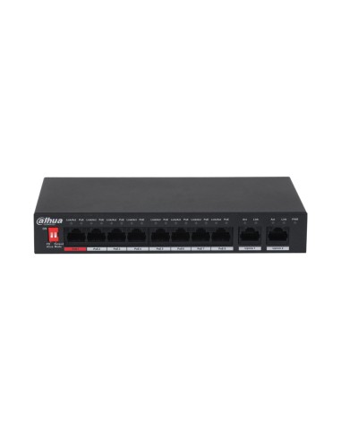 SWITCH COMERCIAL NO GESTIONABLE DE 8 PUERTOS FAST ETHERNET POE + 2 PUERTOS ETHERNET GIGABIT. POE INTELIGENTE. FUENTE DE ALIMENTA