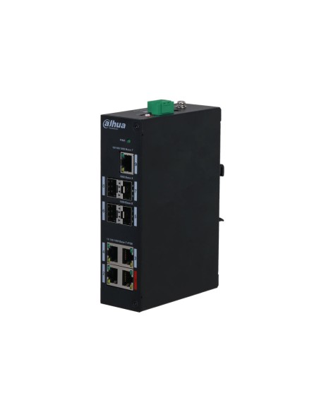 SWITCH NO GESTIONABLE DE GAMA INDUSTRIAL. 4 RJ45 GIGABIT POE/POE+/HI-POE/POEBT. 4 SFP UPLINK GIGABIT. 1 RJ45 UPLINK GIGABIT. TRA