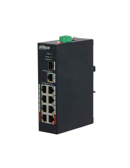 SWITCH POE INDUSTRIAL NO GESTIONABLE. 8 PUERTOS 100MBPS + 2 PUERTOS COMBO GIGABIT. MODO CCTV (CAT5 HASTA 250M A 10MBPS). LOS PUE