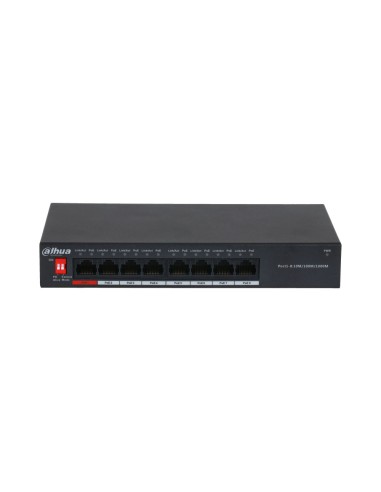 SWITCH POE NO GESTIONABLE. 8 PUERTOS POE GIGABIT. MODO CCTV (CAT5 HASTA 250M A 10MBPS). CONSUMO POE DE 96W. WATCHDOG POE. 48V~57