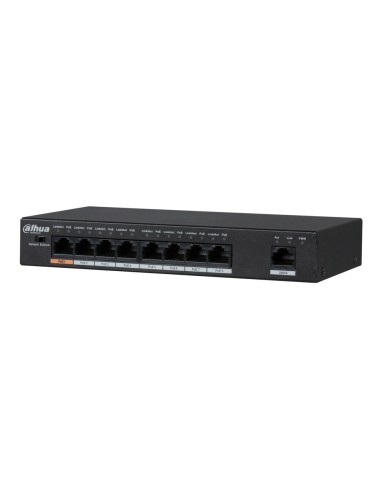 SWITCH NO GESTIONABLE (L2) DE 8 PUERTOS POE/POE+/HI-POE 10/100 + 1 PUERTO UPLINK 10/100. DAHUA DH-PFS3009-8ET-96-V2