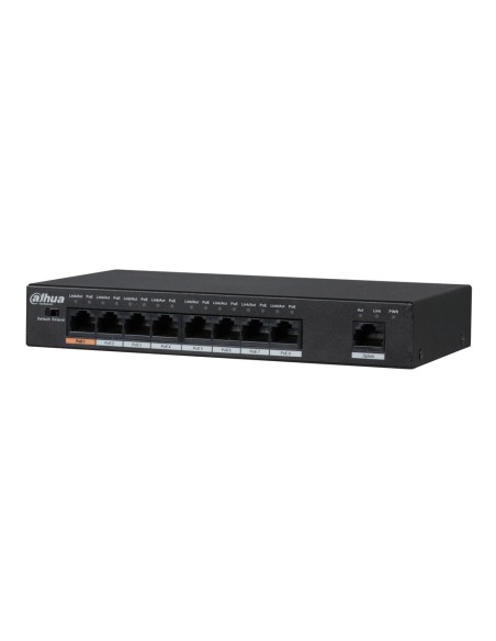 SWITCH NO GESTIONABLE (L2) DE 8 PUERTOS POE/POE+/HI-POE 10/100 + 1 PUERTO UPLINK 10/100. DAHUA DH-PFS3009-8ET-96-V2