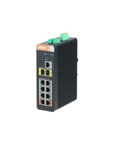 SWITCH INDUSTRIAL GESTIONABLE POE (L2) DE 8 PUERTOS GIGABIT + 2 PUERTOS SFP GIGABIT (ANILLO). LIGHTNING-PROOF 6KV. 48V~57V CC. R