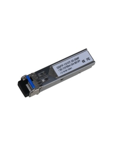 MÓDULO SFP TRANSMISOR DE FIBRA SIMPLE DE 1,25 GBPS. MONOMODO (SM). DISTANCIA DE HASTA 20KM. CONECTOR LC. COMPATIBLE CON SFP MSA.