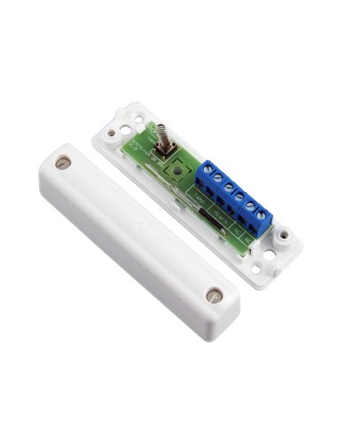 CONTACTO MAGNÉTICO DE SUPERFICIE. DISTANCIA DE APERTURA DE 27 MM. INCORPORA TAMPER CON MICRO INTERRUPTOR. REGLETA CON 6 TERMINAL