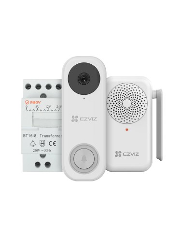 KIT DE VIDEOPORTERO INTELIGENTE EZVIZ + TIMBRE + TRANSFORMADOR. DETECCIÓN DE MOVIMIENTO PIR. RESOLUCIÓN DE VÍDEO DE 2MP (1535X15